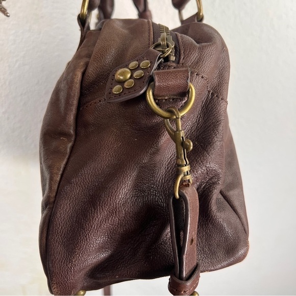 Brown Leather Crossbody/handheld bag with gold studs. Perfect size! 7-1/2Hx10W - Picture 3 of 10